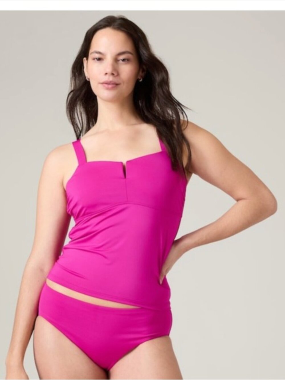 EUC Athleta Square Neck V Bra Cup Tankini Top Electric Fuchsia Size 38D/DD